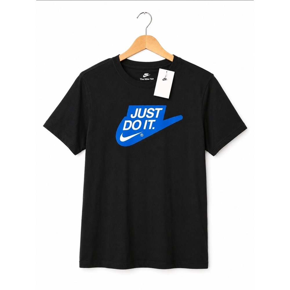 Nike Mens Just Do It Graphic T-Shirt Black Blue White Swoosh Crew Neck Tee NEW